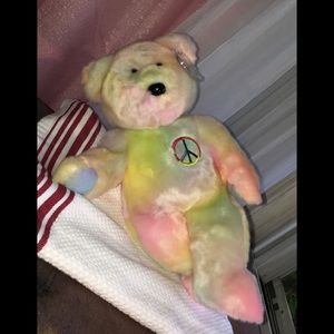 Vintage TY Peace Bear Beanie Buddy 1999